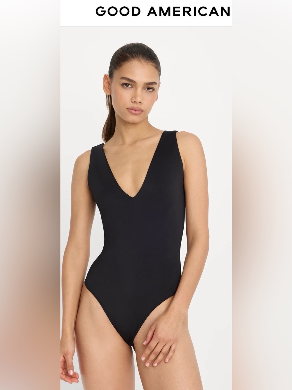 Good American Black V-Neck Sleeveless Sculpting Bodysuit Sz M nwot $79